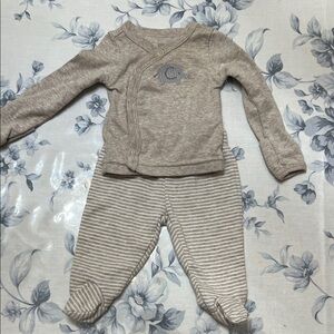 Cozy Tan Cardigan and Striped Pants Set